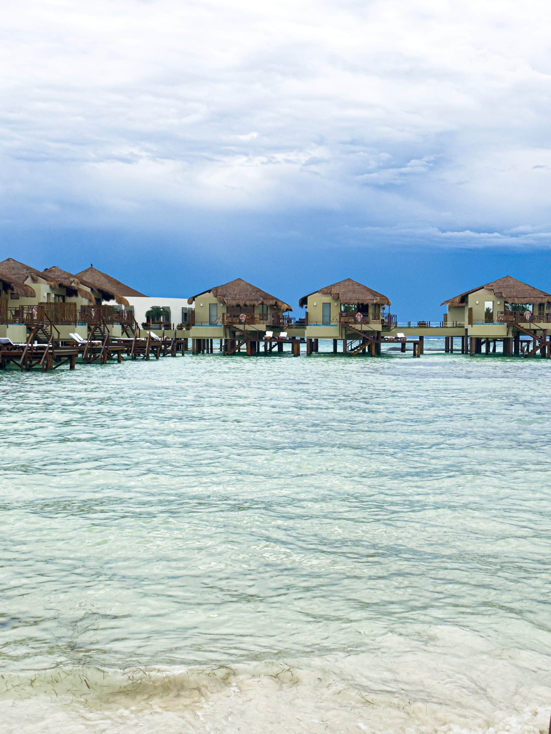 A picture of overwater bungalows in Mexico