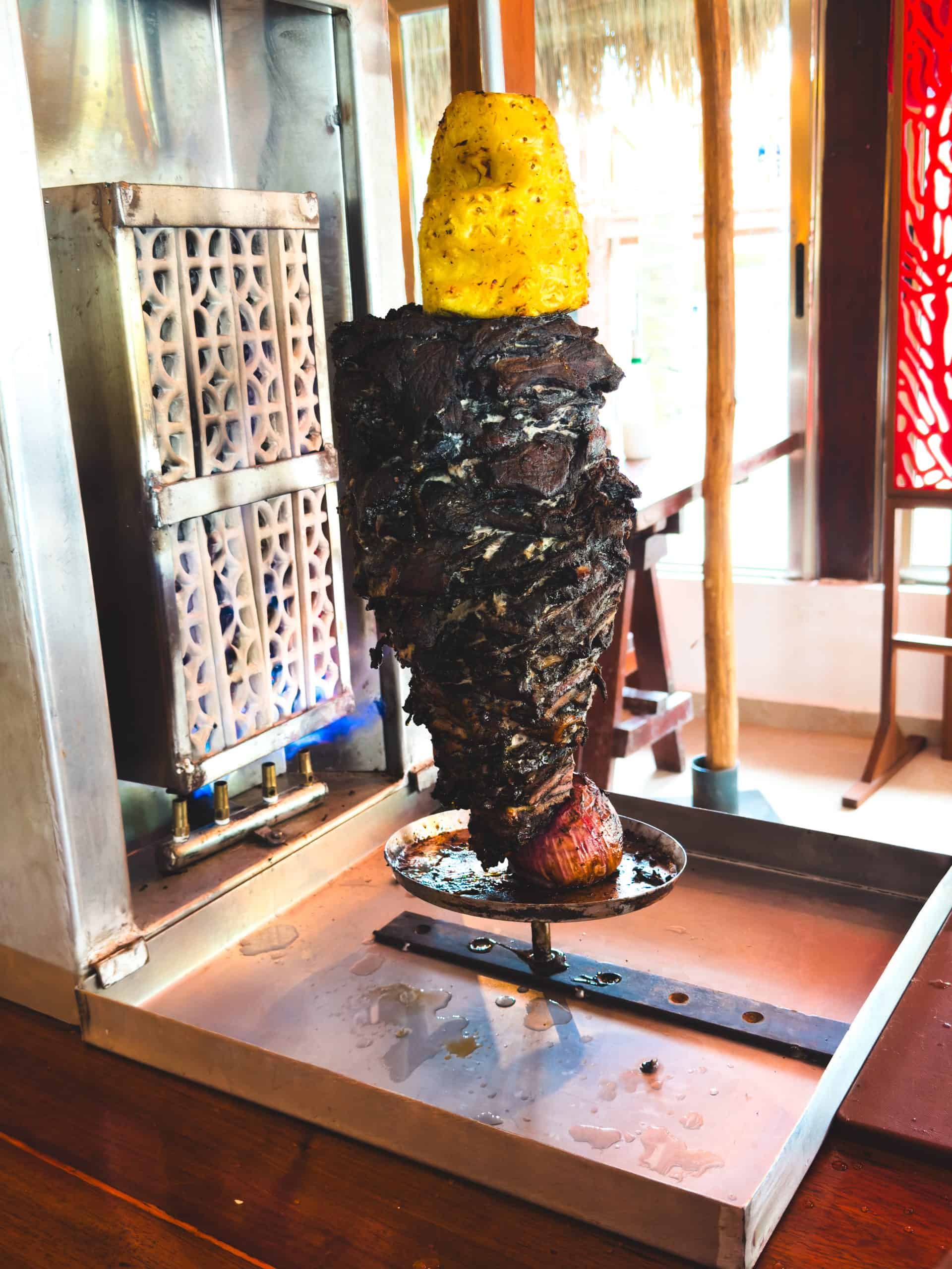 Fresh meat carving for tacos at Maroma Beach