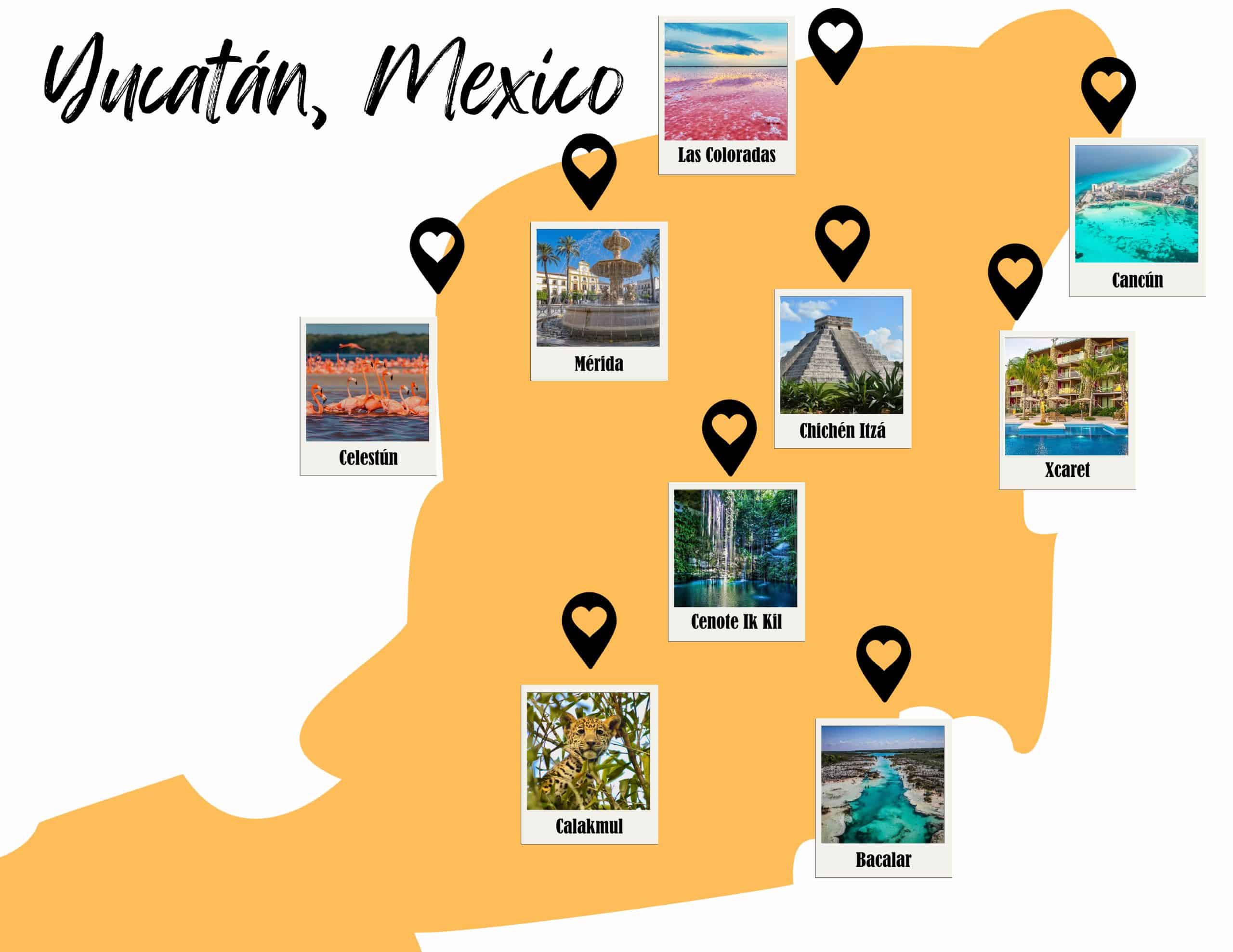 Map of excursion in the Yucatan peninsula